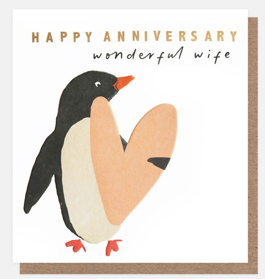 Happy Anniversary Wonderful Wife - Penguin Love Anniversary Card