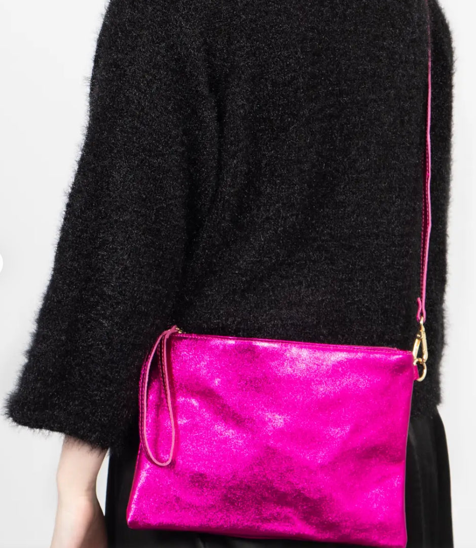 Pink Metallic Clutch Bag - Italian Leather