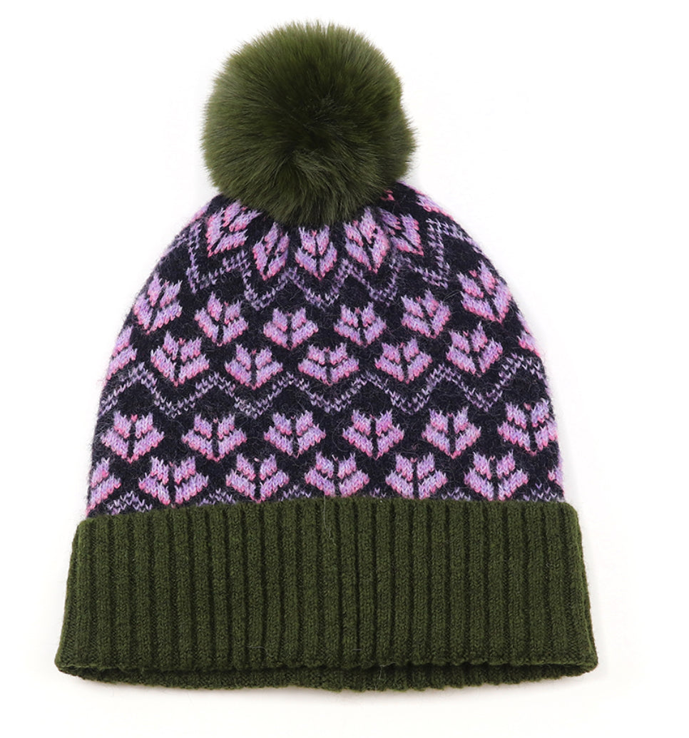 Green & Purple Knitted Mix Bobble Hat