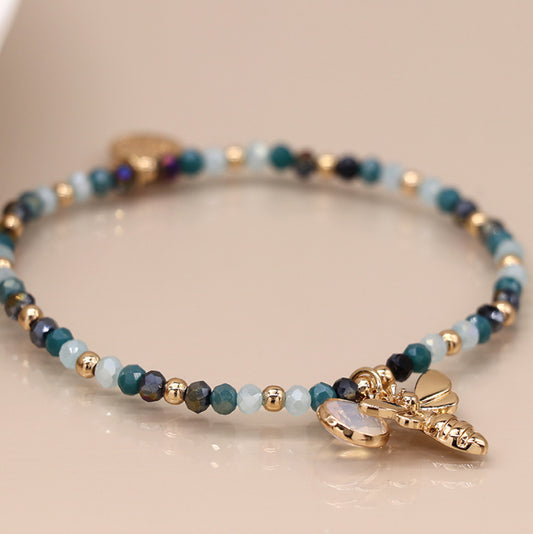 Blue Beaded Bracelet with Bee Charm