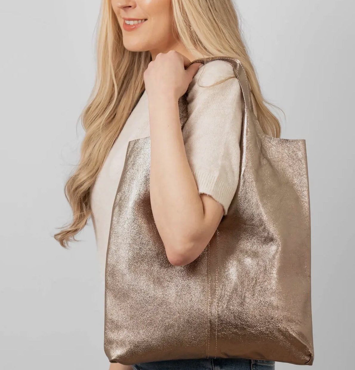 Gold Metallic Shoulder Bag -Italian Leather