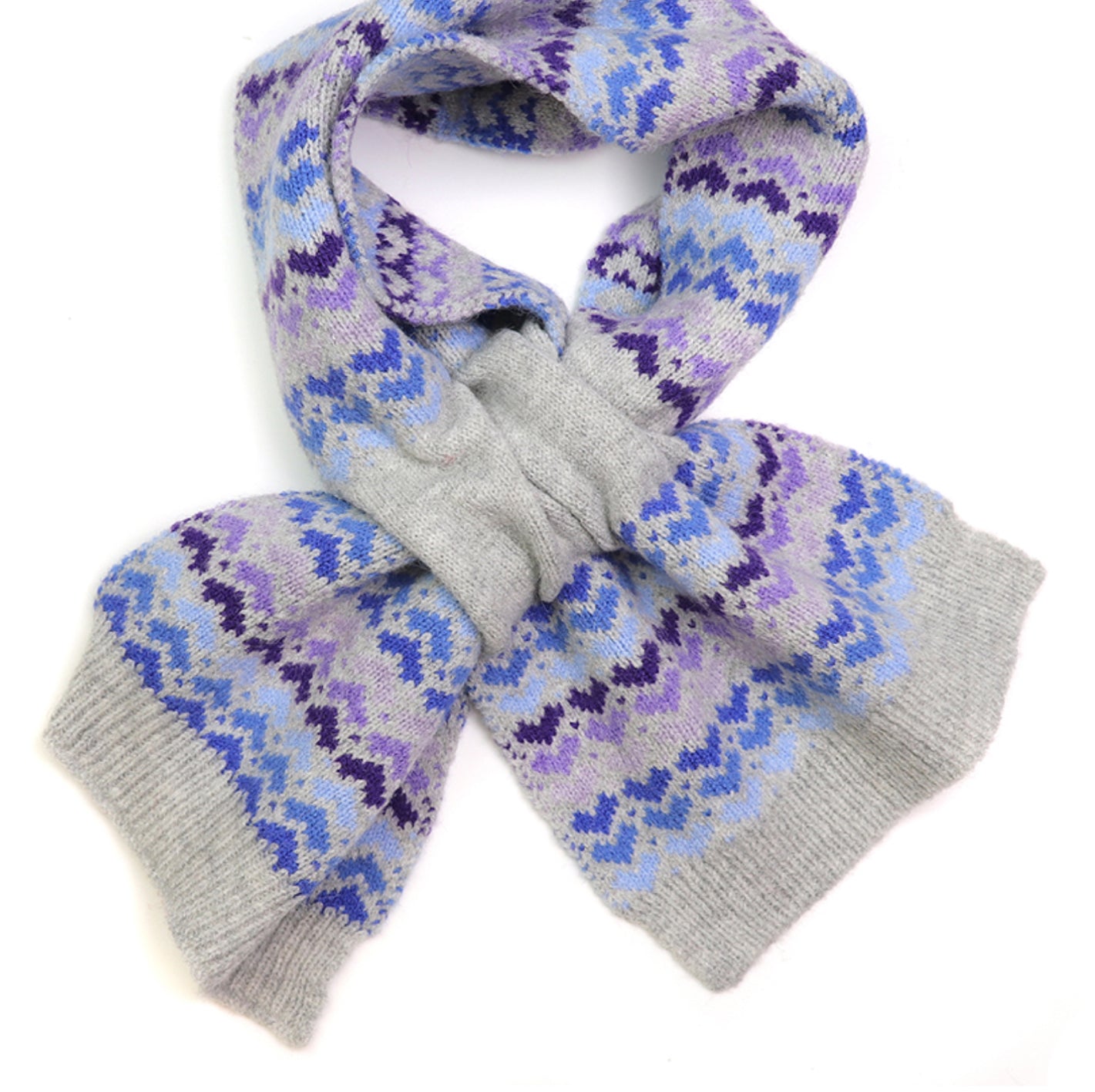 Wool blend blue mix heart knit pull through scarf