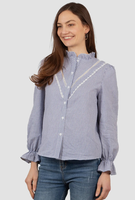Esme V Panel Pinstripe Blue Ladies Shirt