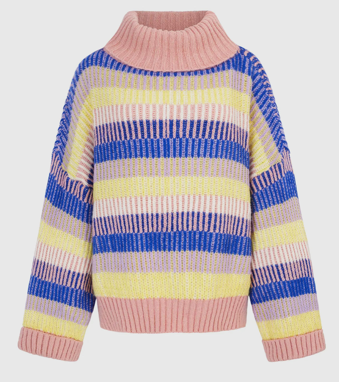 Striped Chunky Jumper - Pink & Blue Roll-neck oversized