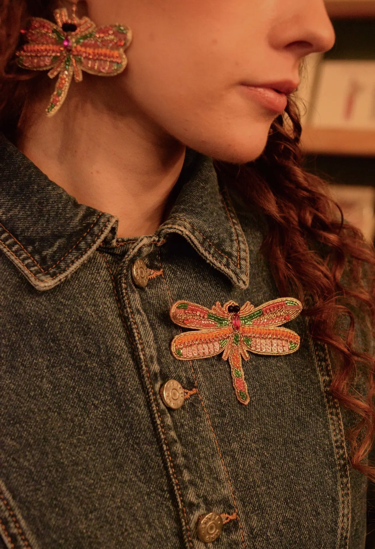 My Doris Pink Beaded Dragonfly Broach