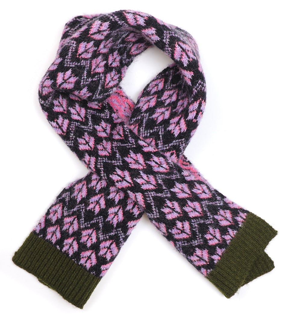 Green and Purple Mix Wool Scarf in Scandi Design