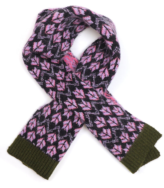 Green and Purple Mix Wool Scarf in Scandi Design