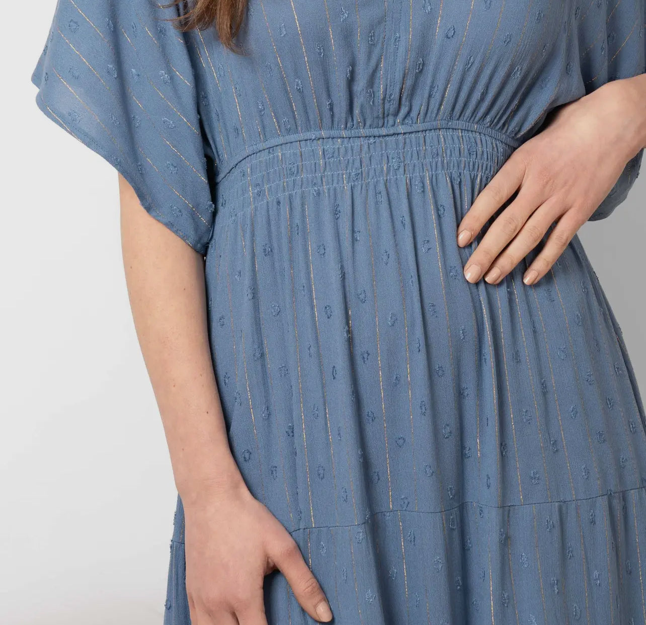 Sienna Maxi Dress - Denim Blue/ Gold metallic stripe