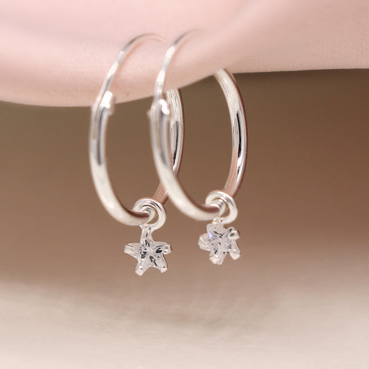 Silver Hoop Earring with Star Charm