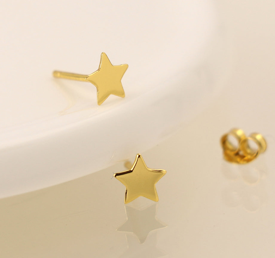 Gold Star Stud Earrings - Gold plated over sterling solver