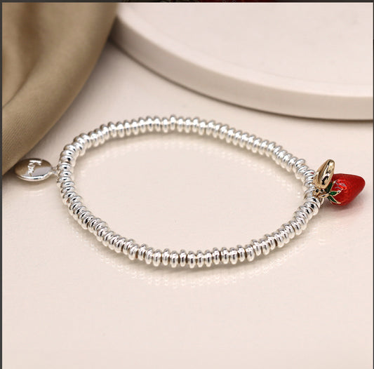 Silver plated bracelet with strawberry and gold heart
