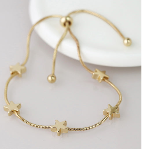 Gold Snake Chain with Stars Bracelet