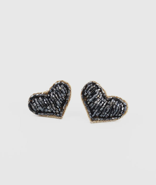 My Doris Black Bead Heart Earrings