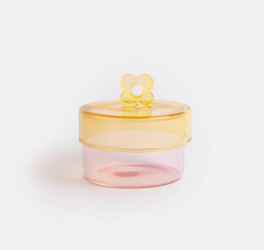 Pink & Yellow Flower Glass Storage Jar