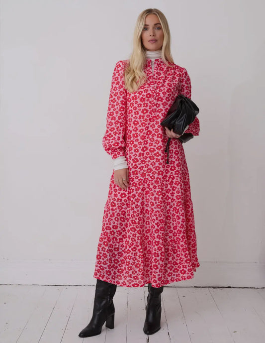 Joni Tiered Floral Jersey Dress - Pink or Green