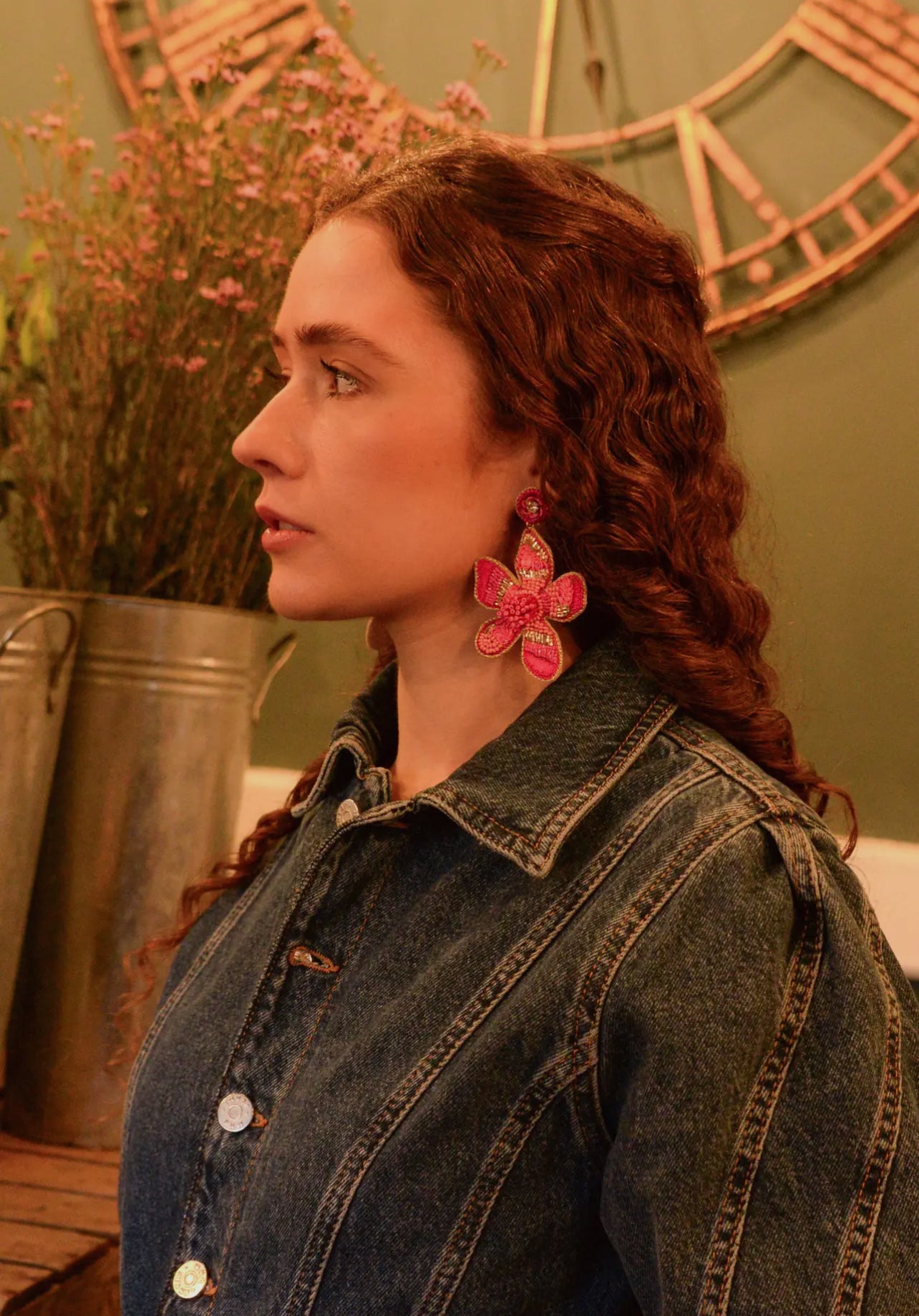 My Doris Bead Flower Drop Earrings - pink or purple