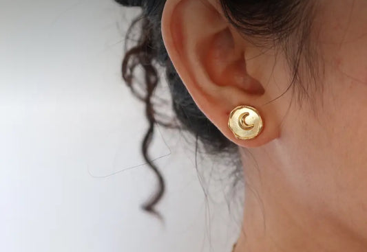 Bulan Crescent Moon Gold Stud Earrings