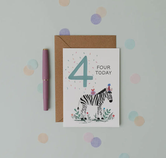 4th Birthday - Children’s Zebra Card