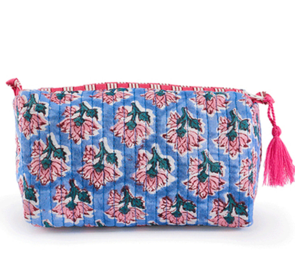 Blue & Pink Printed Fabric Make Up Bag