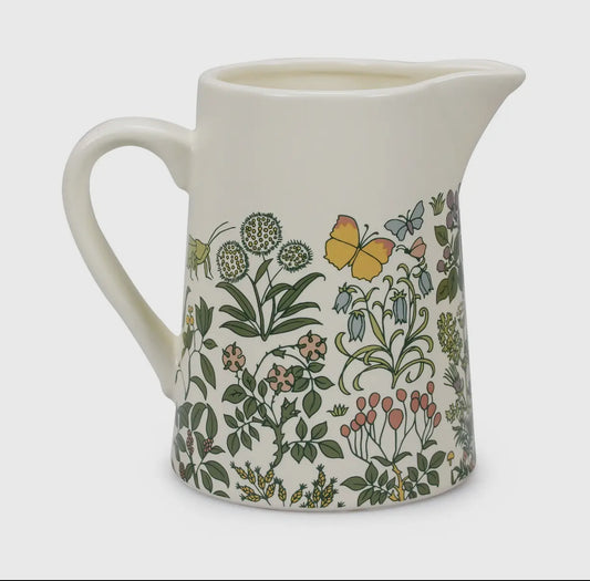 Ceramic Jug Pitcher - botanical garden wildlife design