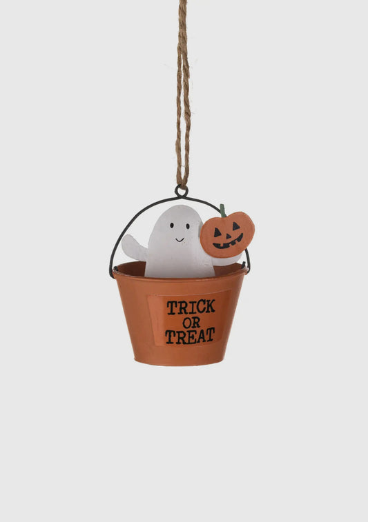 Trick or Treat Bucket with Ghost - Halloween Hanging Decoration