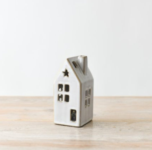 Light-Up Ceramic House - 10cm white with star