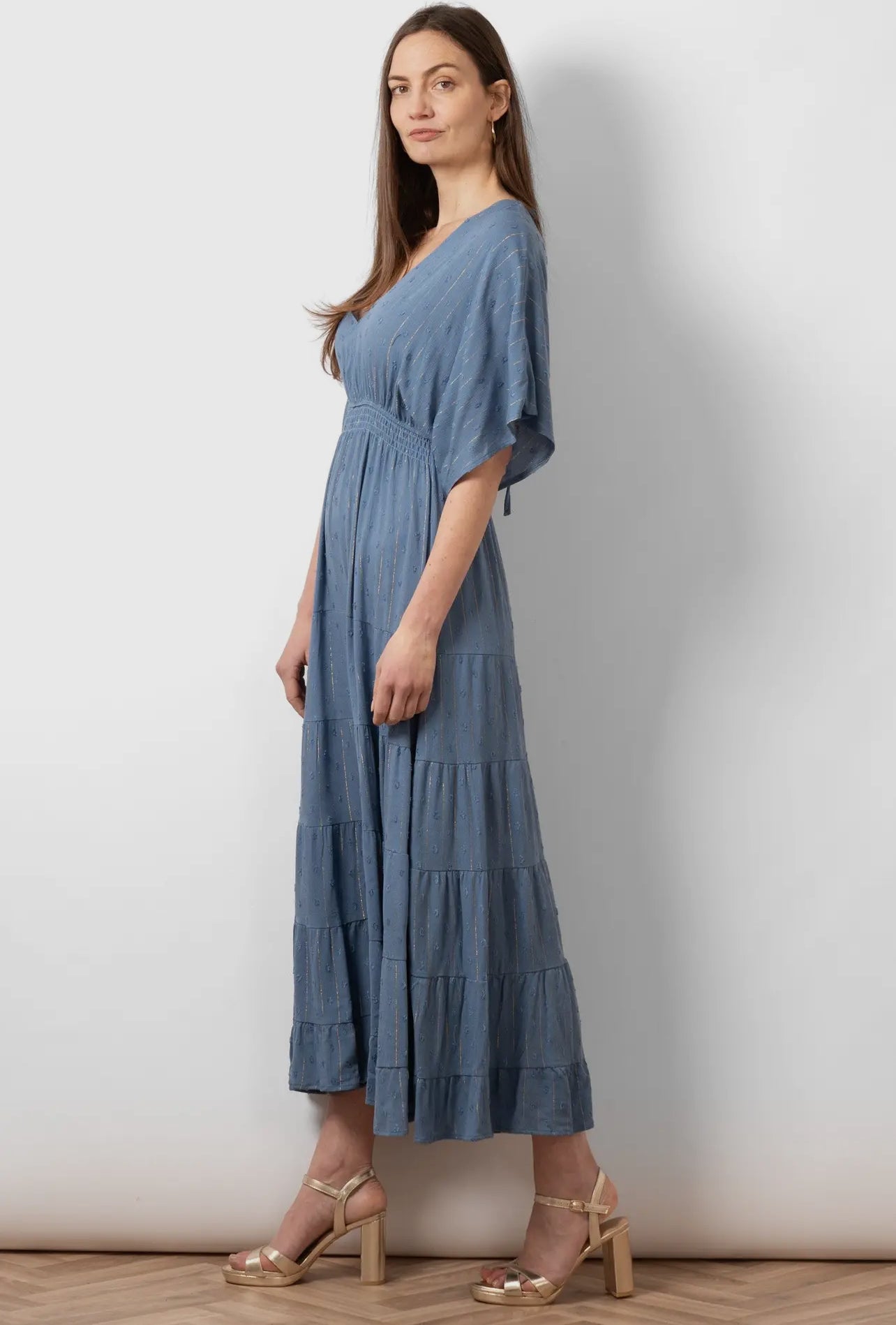 Sienna Maxi Dress - Denim Blue/ Gold metallic stripe