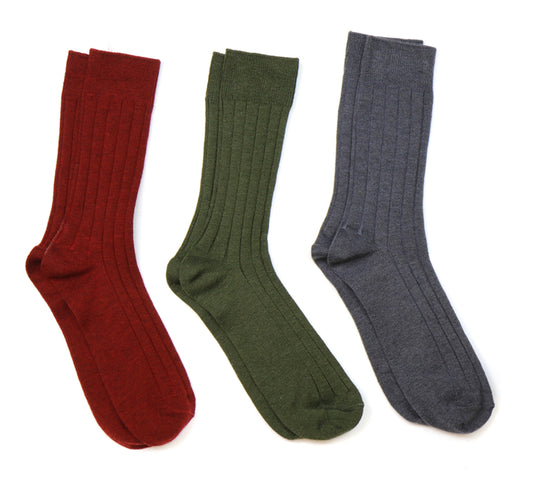 Red,green and grey triple ribbed socks set for men