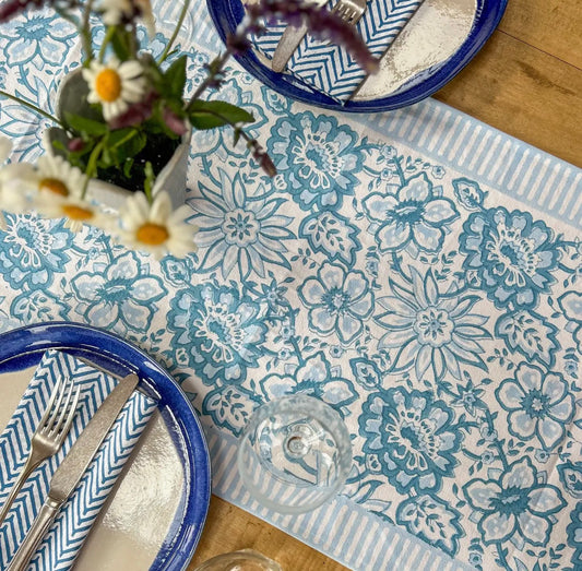 Meadow Blue Hand Printed Table Runner