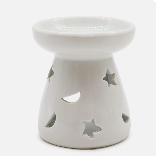 Ceramic small White Oil/Wax Melt Burner – Moon & Star