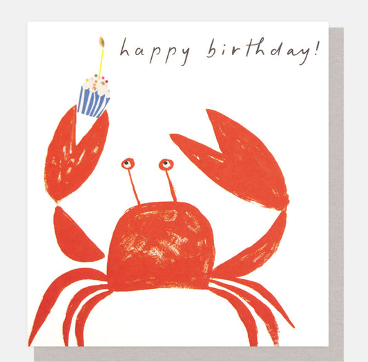 Birthday Crab with Cupcake - Happy Birthday Gift Card