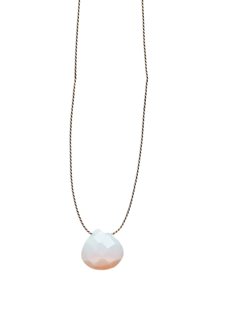 Pink Opal Stone Silk Cord Necklace