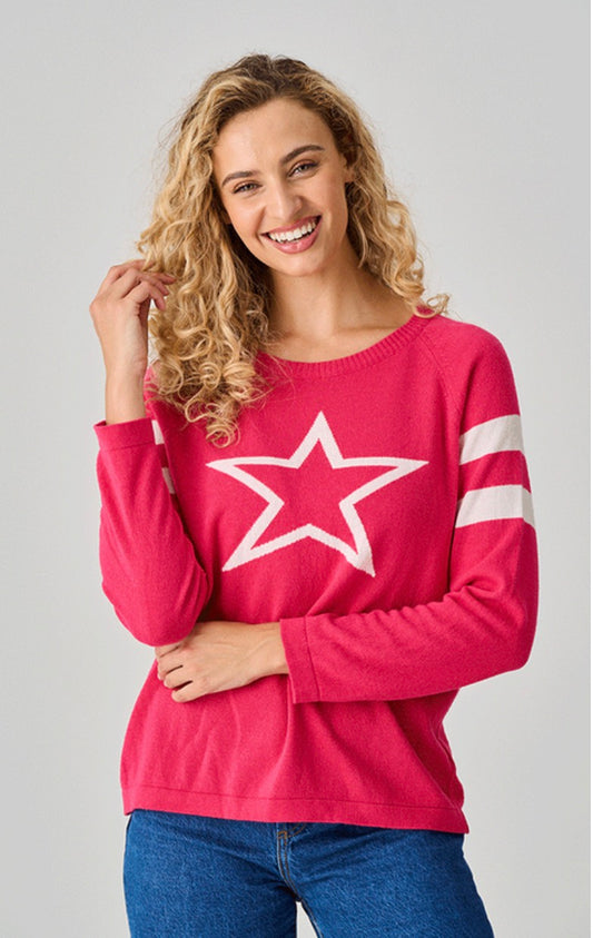Star Cashmere Mix Jumper - pink & inory