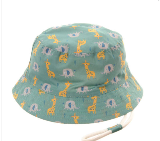 Giraffe & Elephant Green Sunhat - 1 - 3yrs