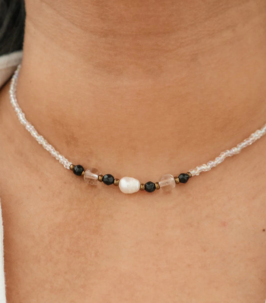 Trawangan Pearl Beaded Necklace (moss agate)