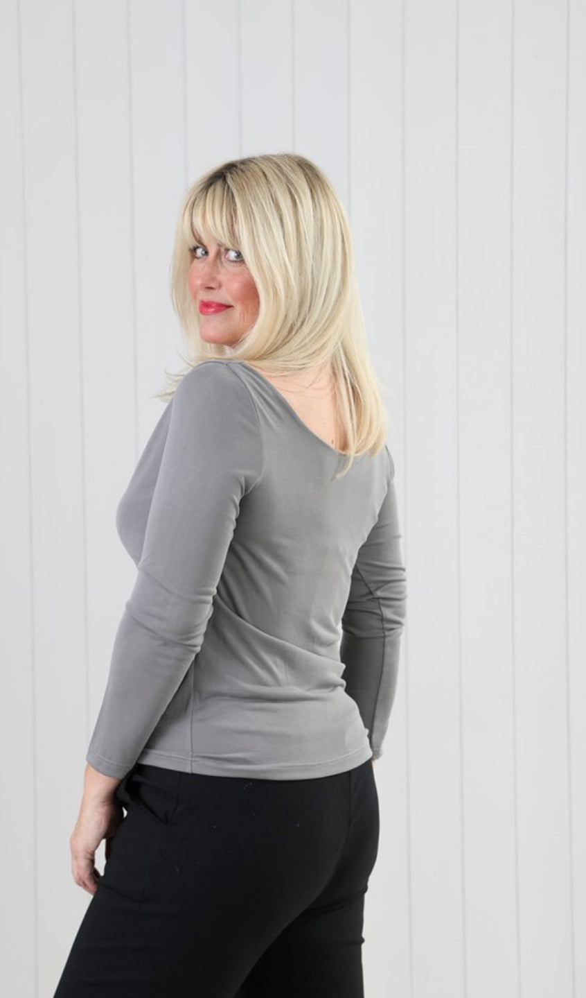 Long Sleeve Grey Top - Smooth with Cowl Neck