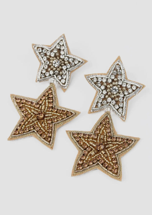 MY Doris Silver & Gold Beaded Star Drop Earrings