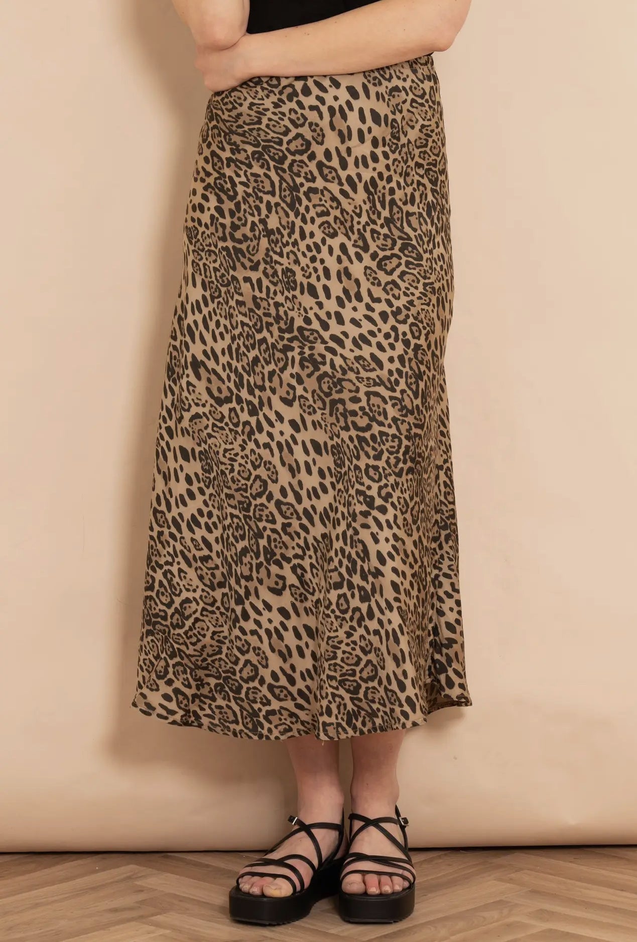 Cassie Leopard Print Midi Satin Slip Skirt