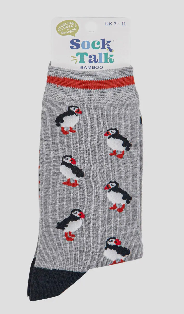 Men’s Bamboo Socks  - Grey Puffins