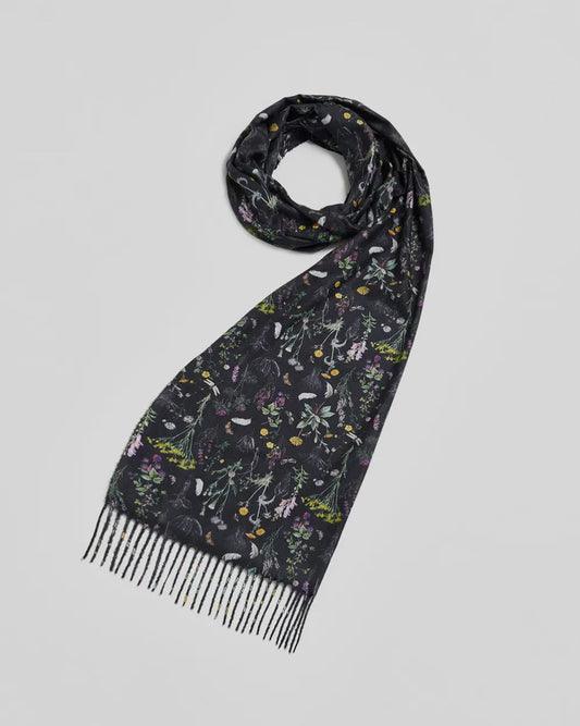 Black Flower Print Scarf - Wilderness Design by Fable England
