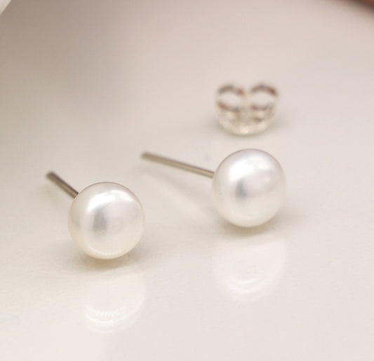 Silver Pearl Stud Earrings