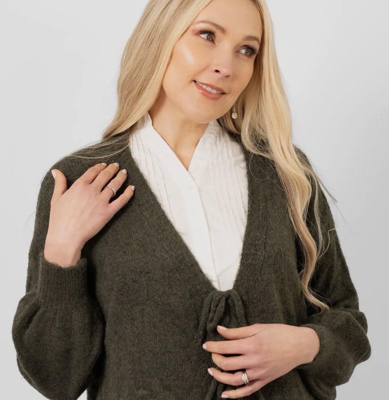 Tie Front Wool Blend Cardigan - Cassidy Green