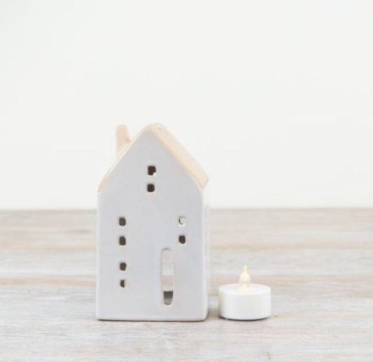 T-light Holder House - White semi glazed ceramic
