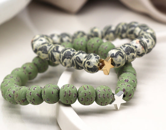 Double Bead Bracelet Set in Mixed Green