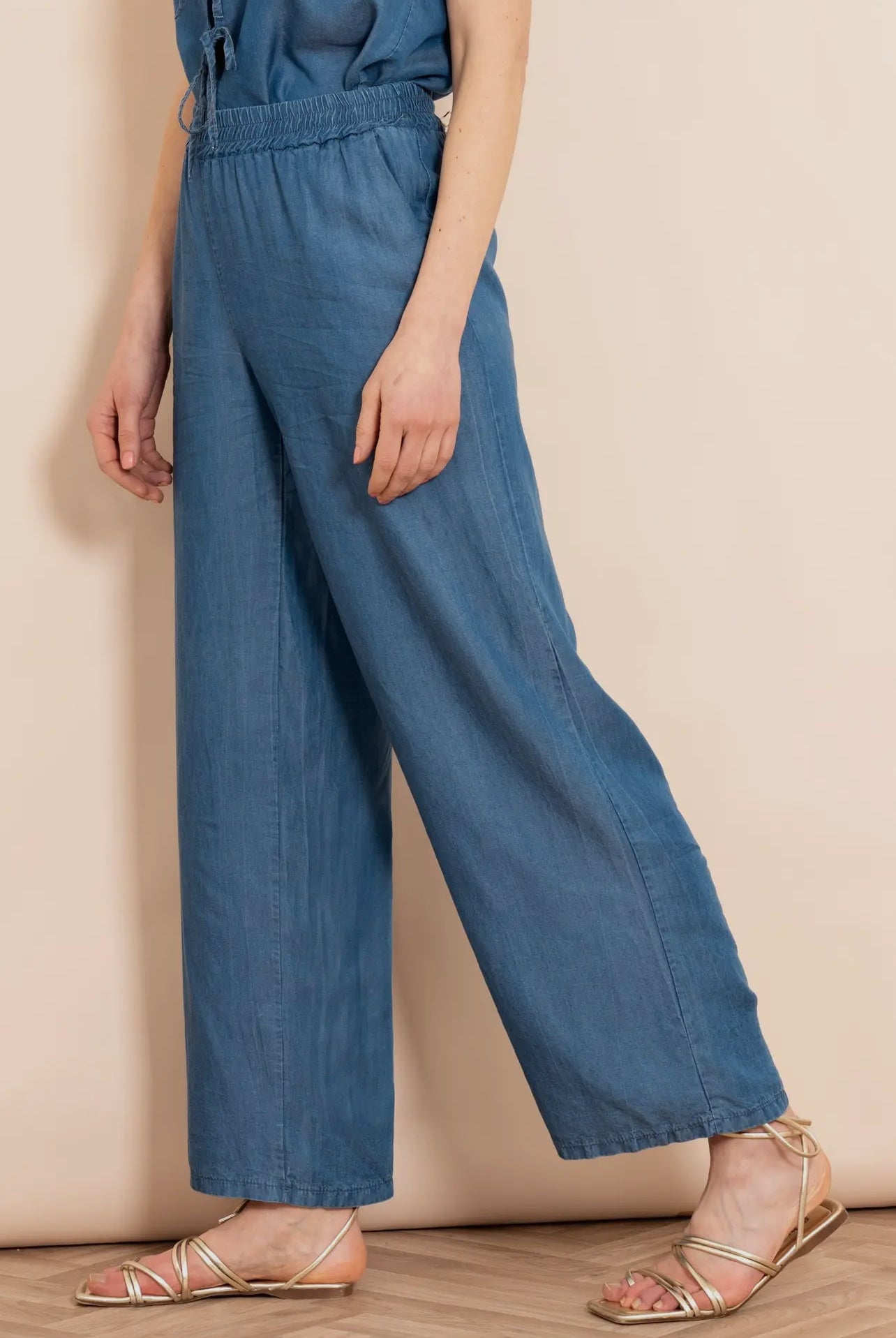 Ezra Chambray Wide Leg Trouser