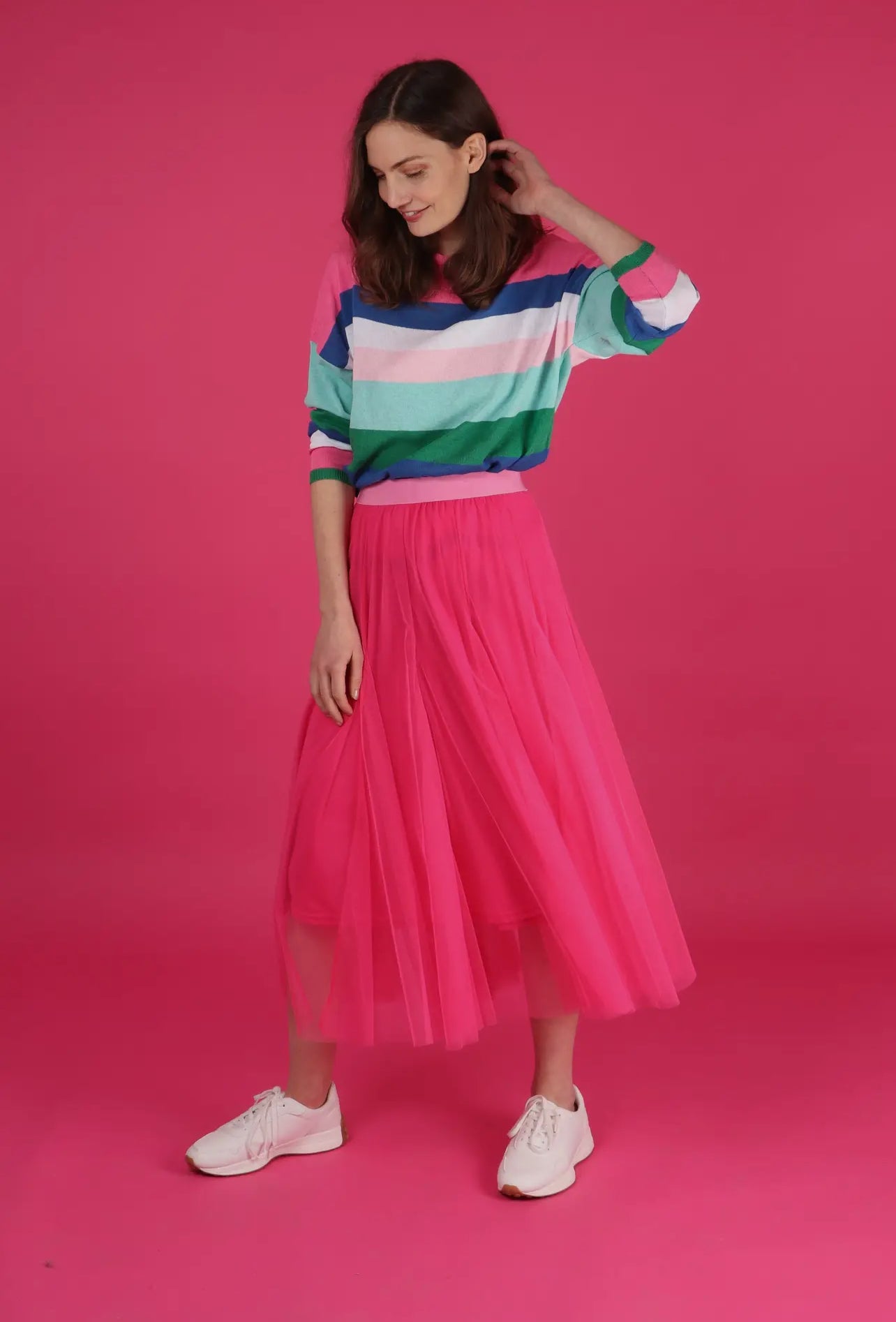 Tulle Swing Midi Skirt - Pink