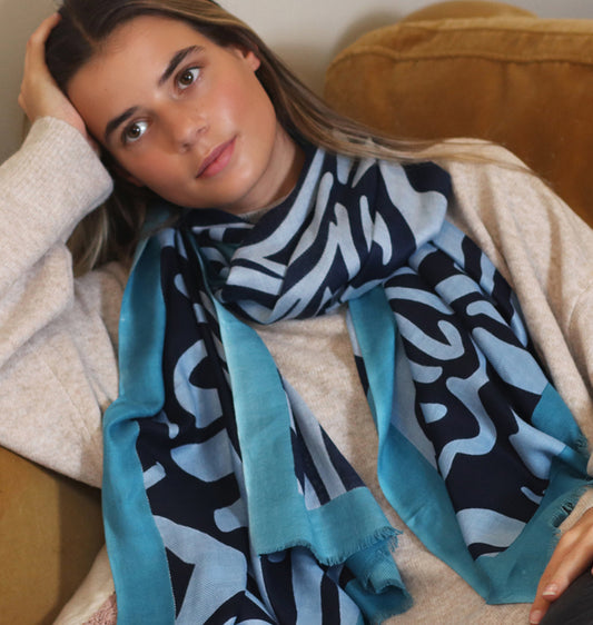 Blue Mix Swirl Abstract Scarf