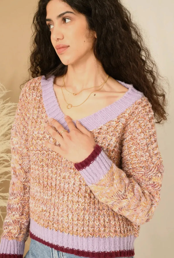 Amy Lilac Multicolour Cable Knit Jumper