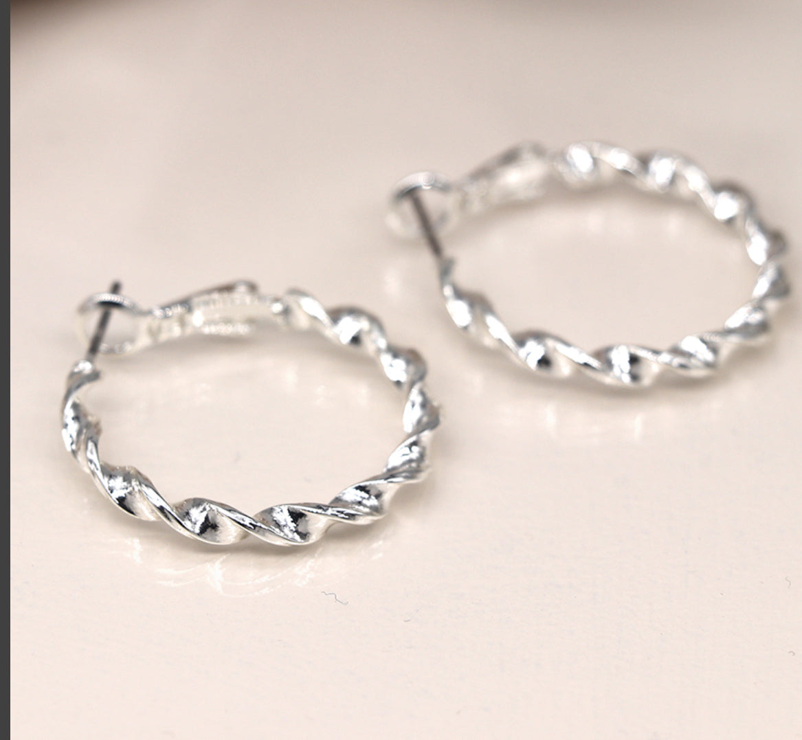 Silver Plates Modern Twisted Hoop Earrings