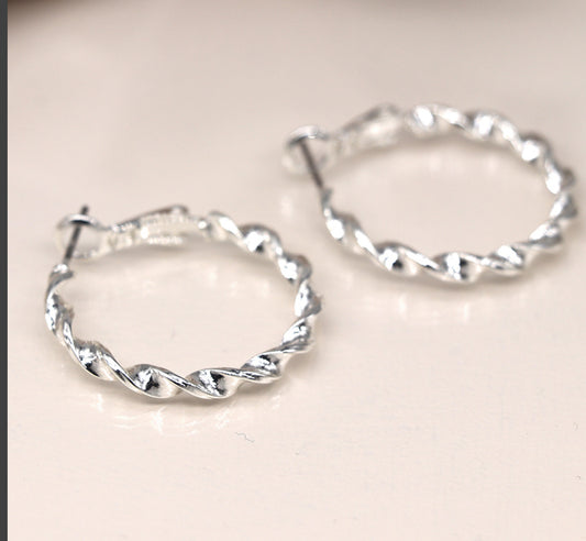Silver Plates Modern Twisted Hoop Earrings